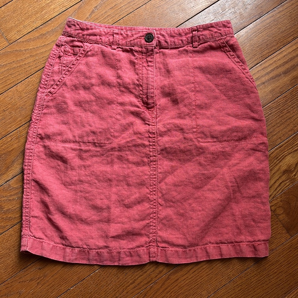 LL Bean red linen skirt size 8